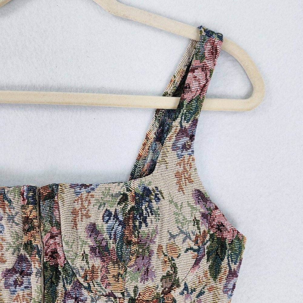 Wild Fable Shirt Womens Medium Tan Multicolor Floral Bustier Crop Tank Top - Picture 2 of 11